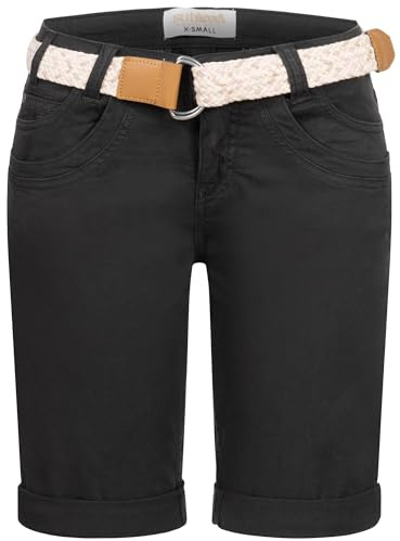 Stitch & Soul Damen Short Bermuda Kurze Hose Sommer Chino Stoff Hose mit Gürtel, Hosengröße:S / 36, Farbe:anthrazit grau