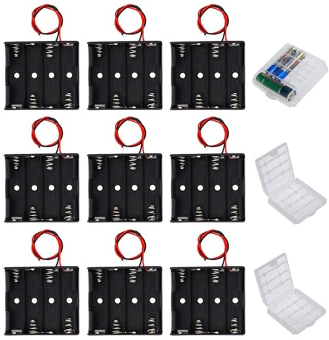 GTIWUNG 9Pcs 4AA Battery Holder Case Box with Wire, Black Plastic Batteries Case with Pin, 4 X 1.5V 6V AA Battery-Holder with Leads (4 Solts), 3Pcs Cell Storage Case