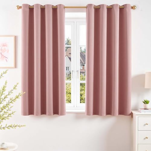 Vangao Vorhang Vorhang Blickdicht mit Ösen Modern H160xB140cm 2er Set, Rosa | Verdunklungsvorhänge Lichtundurchlässig 160 cm lang, Gardinen Wohnzimmer Schlafzimmer Kinderzimmer Thermovorhang Pink