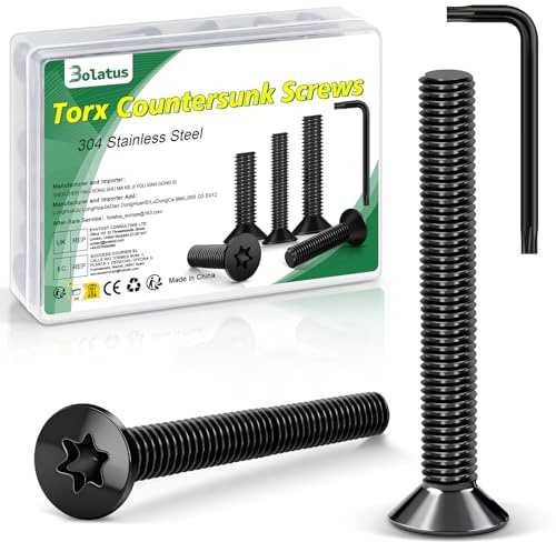 Bolatus 304 Tornillos de cabeza avellanada (20 unidades, M5 x 35 mm, acero inoxidable, tornillos Torx de cabeza avellanada con llave Torx y caja según la norma ISO 14581, para máquinas y dispositivos