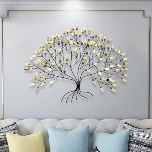 Große Metall Wand Baum Kunst 37 '' X 30 '' Gold Baum Wohnkultur Rauchige Farbe Kombiniert Mit Platinton Hängende Wandblatt Skulpturen