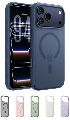 Belkin SheerForce Grip MagSafe Compatible iPhone 17 Pro Max Case with Slim Design & Anti-Slip Side Lines - Magnetic, Transparent, & Shockproof Protective iPhone Case - Blue