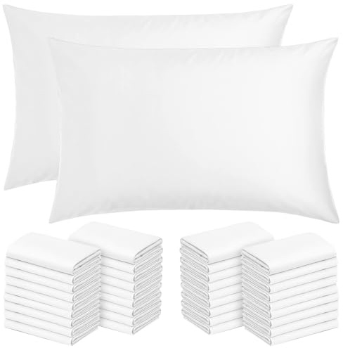 Moonlight Bedding Pillow Cases 50 Pack – White Pillowcases Envelope Closure Super Soft Brushed Microfiber Standard House Wife Pillow Covers, (50 X 75 CM)
