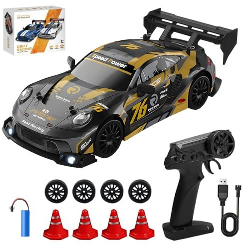 Hojalis RC Drift Car, 1:24 Drift Auto Ferngesteuert, 2,4 GHz 4WD 20km/h Drift Car Mini mit LED-Leuchten, Fernsteuerung Mini mit 4 Reifen und 4 Straßensperren, für Erwachsene Jungen Kinder (Stil 1)