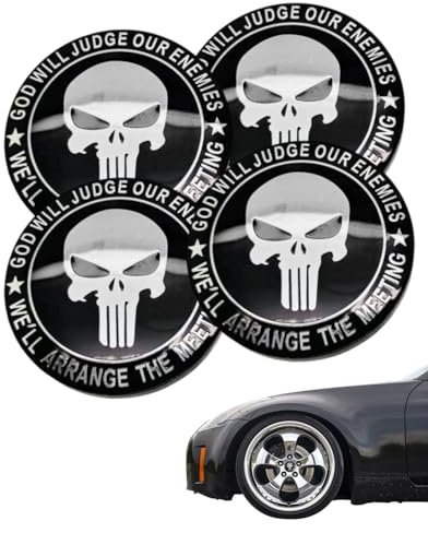 HUVZOR 4 Stück Schädel Alufelgen Nabenkappen, Radnabenkappen Felgendecke, Automobil Totenkopf Radkappen Schädel Radnabendeckel Felgendeckel Compatible für 56,5mm Radnabenkappen