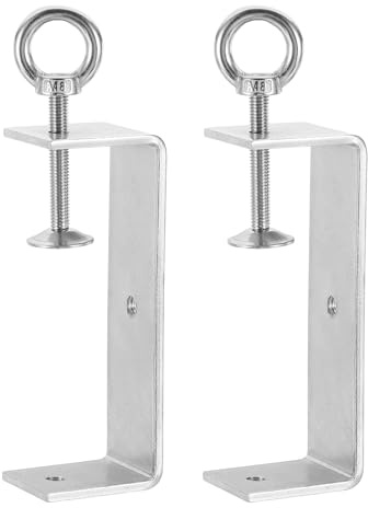 sourcing map 2 Pcs 304 Stainless Steel C Clamps 130mm Square Mini Tiger Clamp Adjustable Heavy Duty Metal U Clip with Eye Hook Screw for Woodworking Welding Mounting, Silver