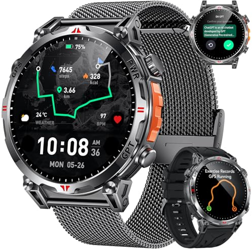 Orologio Smartwatch Uomo GPS Orologi: 1.7 AMOLED Intelligenti Watch con GPT Effettua Risposta Chiamate 107 Modalità Sportive Sonno Pressione Sanguigna Frequenza Cardiaca Compatibile iOS e Android