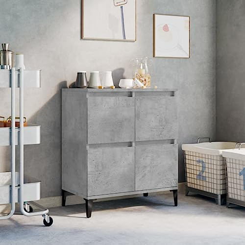 Foknhdi Aparador 60 x 35 x 70 cm gris hormigón madera con estructura de metal moderno TV bajo espacio de almacenamiento para salón, pasillo, dormitorio