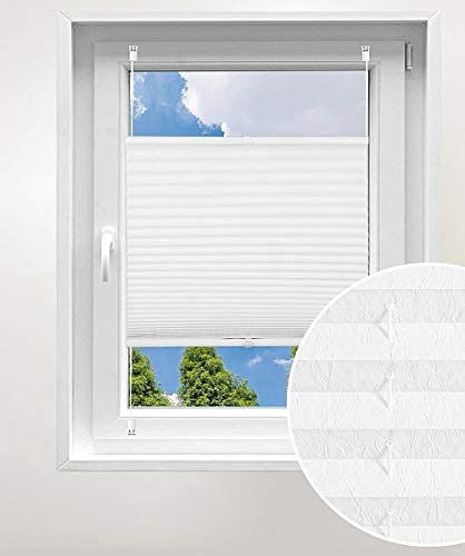 Laneetal Plissee Crushed Optik in Weiß 55x130cm Faltrollo aus Polyester Jalousie Klemmfix ohne Bohren oder mit Spannschue Rollo für Fenster und Tür Easyfix verspannt Sonnenschutzrollo Plisseevorhang