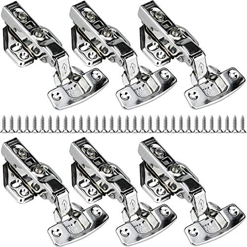 NATEE 6pcs 110 Degré Charnière Hydraulique, Complètement Complètement Recouvrante en Applique Charnieres Standard avec Amortisseur Mécanisme de Fermeture Automatique + 36 Vis (M4*15MM)