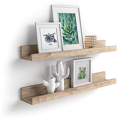 Mobili Fiver, Coppia Mensole portafoto-quadri First, 80 cm, Quercia, 80 cmx13 cmx8 cm, Nobilitato, Mensole da muro per Camera, Ingresso, Soggiorno, Ufficio, Made in Italy