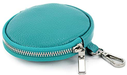 modamoda de P10 / P08 Damen Leder Rauleder Geldbörse Münzgeldbörse Taschenanhänger ø 11,5 cm handmade in Italy, Farbe:Türkisblau