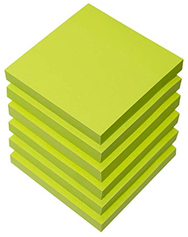 Lot de 6 blocs de notes autocollantes Vert 7,6 x 7,6 cm, 100 feuilles/bloc, post-it pour étude, travail, vie quotidienne