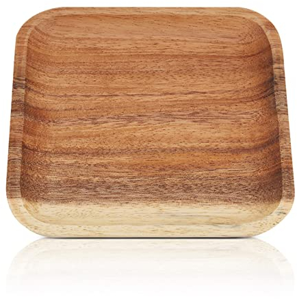 Plateau de Service, Assiettes service de table en bois plats de service pour gâteau, dessert, collations, sushi, 20 x 20cm