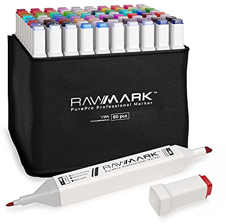 RAWMARK 80 Farben Alkohol Marker Set | Doppelseitiger Marker Stifte 80 Stück | Manga Stifte | Graffiti Stifte | Marker Pen für Graffiti von Architekturprojekten auf Stoffen oder Holz | Twinmarker