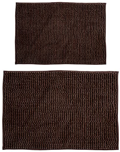 MSV Chenille Badvorleger Langflor Badvorleger Set 2 teilig 40x60 cm + 60x90 cm Braun