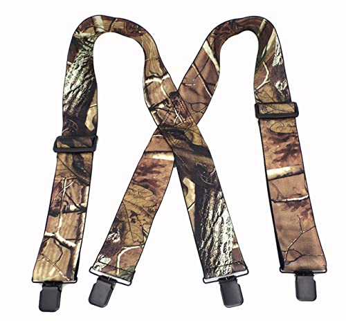 Herren Zahnspangen X Form - Männer Verstellbare Elastische Camouflage Hosenträger Heavy Duty Zahnspangen Schultergurt 4 Clips Für Outdoor-Angeln Jagd, Schwarze Clips