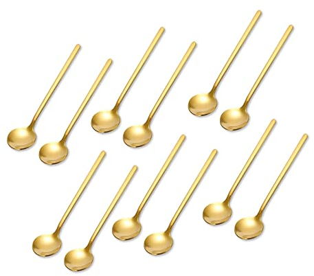 12 Stück Gold Kaffeelöffel, Spiegel Poliert Teelöffel, Goldener Edelstahllöffel, Mini Teelöffe, Runde Dessertlöffel, Für Kaffee, Zucker, Dessert, Kuchen, Eiscreme, Suppe, Antipasto