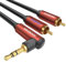 SOUNDFAM 1M Klinke auf Cinch Kabel, 90 Grad 3,5mm Klinkenstecker auf 2 x Cinch-Stecker Aux Stereo Audio Kabel für Smartphone, Lautsprecher, MP3, Tablet usw.