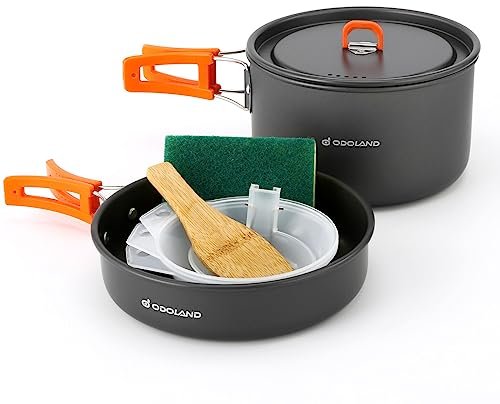 Odoland Kit de Casseroles Camping Portable, Antiadhésif Casserole Légère Set avec Bol en PP pour Le Camping, Sac à Dos, Cuisine en Plein Air et Pique - Nique, S(1L + 550ML)
