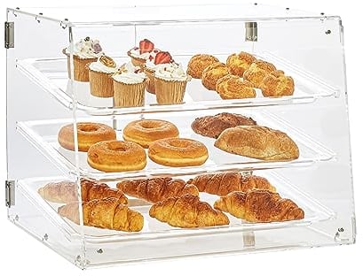 VEVOR Présentoir à pâtisseries commerciales à 3 Niveaux, présentoir en Acrylique avec accès à la Porte arrière et étagères Amovibles, Garde au Frais pour Beignets, Bagels, gâteaux, Biscuits, 52,6 x