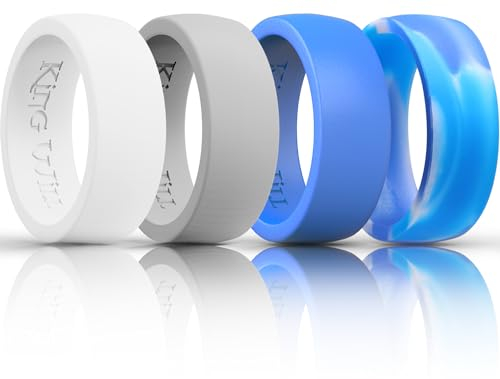King Will Domed Silicone Rings for Men - Comfortable and Breathable Mens Wedding Bands in Gray Camouflage Blue White - 8.5mm Wide Rubber Wedding Bands for Men - Perfect for Active Lifestyles 12