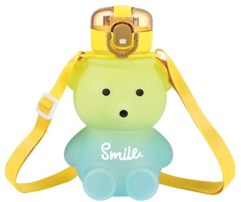 Radsocken Kawaii Bear Water Bottle With Straw and Strap,800ml Cute Gradient Colorful Water Bottles Portable Leakproof BPA-free Driking Bottle for Kids aldult School Office Travel