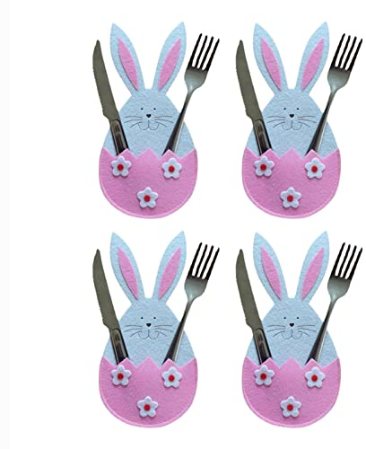 Fulenyi 8 Stück Osterhasen Bestecktaschen Besteckbeutel Besteckhalter Filz Hochzeitsdeko Tischdeko für Ostern Hochzeit