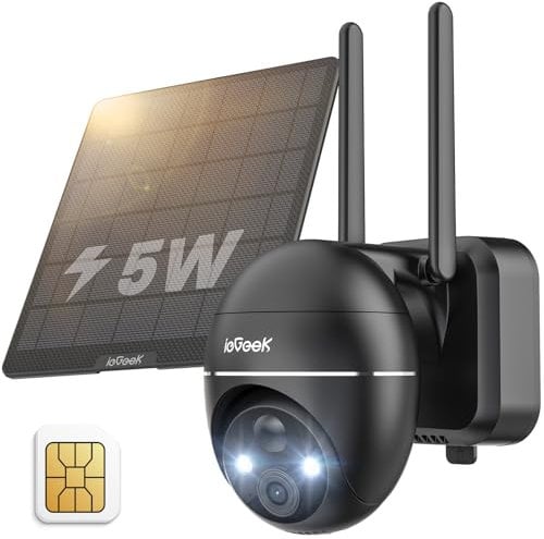ieGeek 4G LTE Cellular Solar Security Camera Outdoor with SIM Card, No WiFi 2K Battery Wireless CCTV Camera Systems,Unlimited Data Plan,Color Night Vision,Motion Detection,Memory Card/Cloud Storage