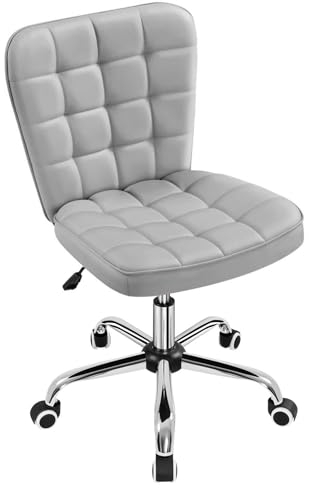 naspaluro Bürostuhl Ohne Armlehne, Schreibtischstuhl mit Höhenverstellbar, Schminktisch Stuhl mit Rollen, Kunstleder Home Office Stuhl für Arbeitszimmer, Schlafzimmer, Grau