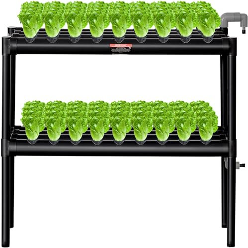 VEVOR Sistema de Cultivo hidropónico, 2 Capas, Kit de Cultivo hidropónico, 72 sitios, con Tubos de PVC Gris Oscuro, Bomba de Agua, Temporizador, cestas, esponjas, plantación para Frutas, Verduras,