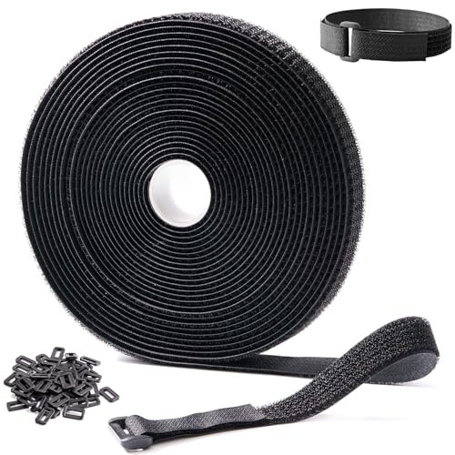Trilancer Sangles Réutilisables en Scratch 10m x 2cm, Attaches de Câble Ajustables avec 50 Boucles, Sangle à Crochet Découpable à la Longueur, pour Gestion des Câbles et Rangement, Noire