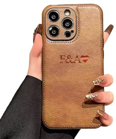 Copper Tan Faux Leather Brown Personalised Case Embossed Engraved Compatible For iPhone 16 Plus 15 14 13 12 11 Pro Max Women Gift Name Case Custom Minimalist Mens Womens Luxury Cover Initials Letter