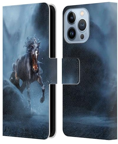 Head Case Designs Officially Licensed Klaudia Senator Black Horse Animal Art Leather Wallet Case Compatible With Apple iPhone 13 Pro