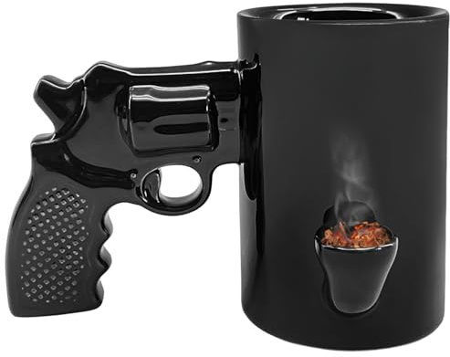 Gun Coffee Mug for Men, Unique Ceramic Wake and Bake Coffee Mug Featuring a Built in Smoke Pipe, Perfect Cup for Who Want Something Functional, Funny and Unforgettable
