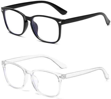AFIODA 2 Pack Blue Light Blocking Glasses for Women and Men Anti Glare Computer Gaming Eyewear Lightweight Clear Frame for Eye Strain Relief