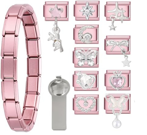 Loozykit Italian Charm Bracelet Charms Set Gold Silber 10pcs Italian Charms Set mit Öffnungswerkzeug Armband Abnehmbar 9mm charms für Italienische Armbänder DIY Geschenk