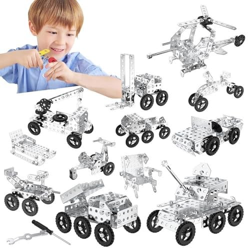 QiLumier Metallbaukasten - Baustellenfahrzeug,mit 294 Bauteilen,30 Modelle 3D Metal Puzzle,Konstruktionsspielzeug als Geschenk