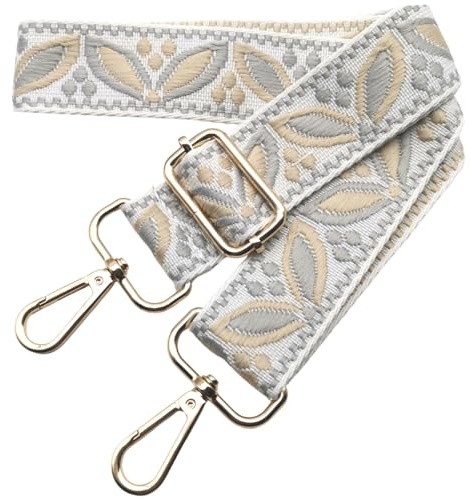 Verstellbarer Taschengurte zum Wechseln, Breite Schultergurt für Taschen Damen, 3.8cm Taschengurt mit Karabiner Gold, Schulterriemen für Damen Moderne Crossbody, Handtasche, Weiß-Grau-Beige, 621
