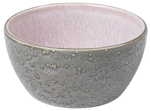 BITZ Schüssel, Schale, Müslischale, Snackschale aus Steingut, 12 cm im Durchmesser, grau/hellrot