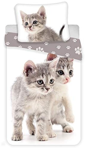 JF Kinder-Bettwäsche-Set Katze 100-% Baumwolle 140-x-200 cm