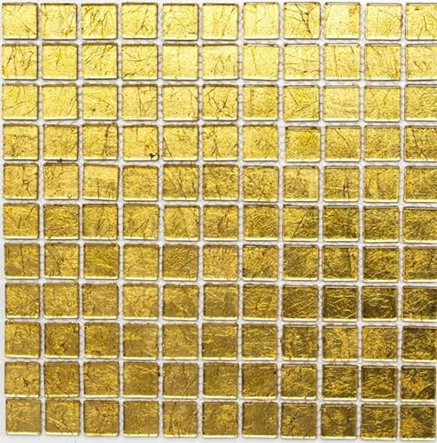Mos120-0742 - Piastrella in vetro con struttura a mosaico, colore: oro