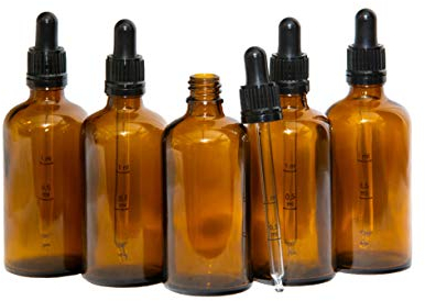 Cinq flacons compte-gouttes de 100 ml avec pipette graduée - Flacon compte-gouttes d'huile en verre - Flacon compte-gouttes de 100 ml - Bouteilles en verre ambré de 100 ml avec compte-gouttes gradué