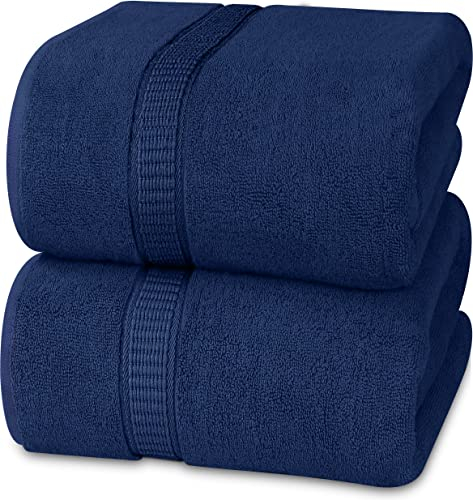 Utopia Towels - 2er Badetücher Groß aus Baumwolle mit Aufhänger, Saunatücher,Badehandtücher Groß, Handtücher 90 x 180 cm (Marineblau)
