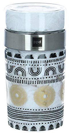 PPD Snack 2 Go-Glas Ethno-Style Becher 700 ml Inhalt, Schraub-Deckel 200 ml Inhalt 2 Silikonringe auslaufsicher, Lebensmittelecht, Borosiliatglas, Edelstahl-Schraubverschluß spülmaschinenfest
