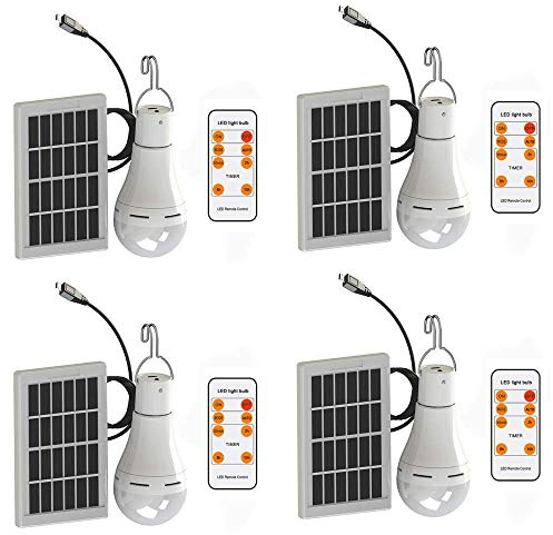 4 StückMengjay® 9W Solar Glühbirne,5 Modi Solarlampe tragbare Lämpchen Licht Birne,Wasserdicht Vier Helligkeitsanpassungen,für außen, Innen,Garten,Camping,Wandern,Angeln,Gartenhaus.