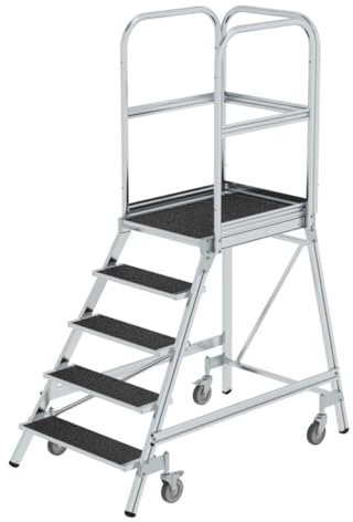 Günzburger Steigtechnik Podesttreppe eins. begehbar mit Federrollen Korundbeschichtung R 13-5 Stufen