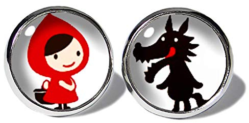 Rotkäppchen und der Wolf Ohrstecker ABOUKI Damen Mädchen Kinder Edelstahl Ohrschmuck Motiv Märchen Comic Kawaii handgefertigte Ohrringe silber-farben