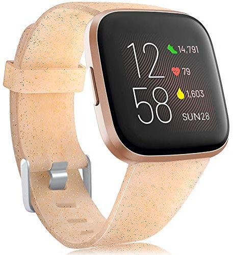 Oielai für Fitbit Versa 2 Armband/Fitbit Versa Armband, Silikon Sport Klassisch Ersatzarmband Armbänder Kompatibel mit Fitbit Versa Lite/Fitbit Versa 2/Fitbit Versa, Groß Glitter Gold