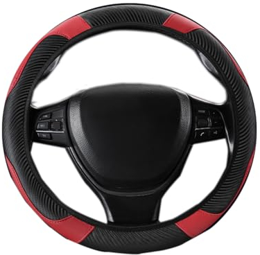 Weforu Car Steering Wheel Cover, Breathable Anti-Slip, Slim Sports Elastic Band Without Inner Ring Wheel Cover Microfiber Leather (Black-Red)